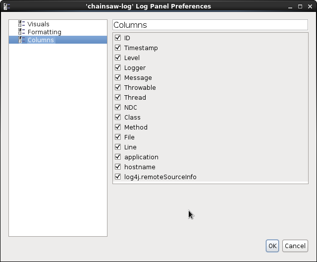 Apache Chainsaw Collumn Display Configuration