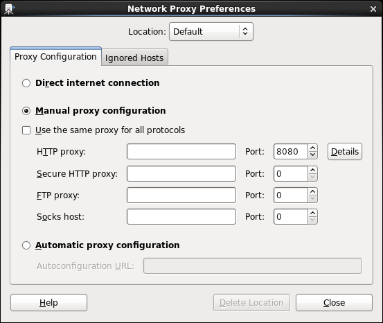 GNOME Network Proxy Properties