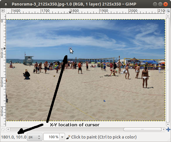 Gimp used to locate X-Y position