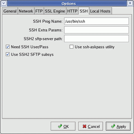 gftp FTP Options for SSH