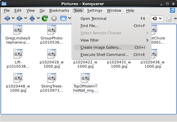 KDE Konqueror - Createimage gallery