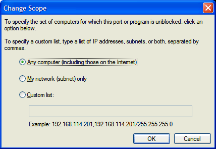 Microsoft Windows firewall settings