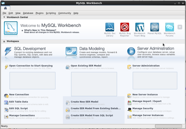 MySQL Workbench start screen