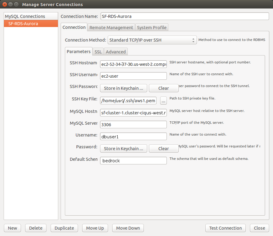 Ssh tunnel and AWS EC2 RDS configuration