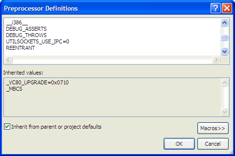 Microsoft Visual C++ Preprocessor Definition settings for BSD sockets API