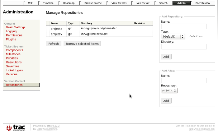 Trac Admin page for defining multiple repositories