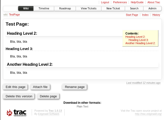 Trac page outline