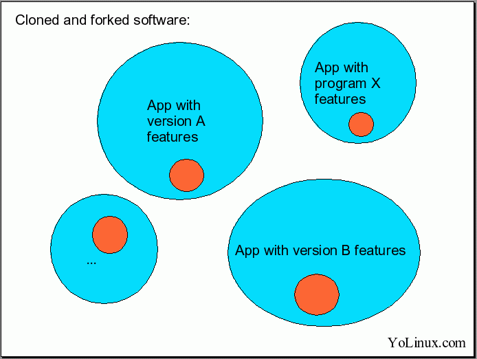 Diagram: cloned and forked software