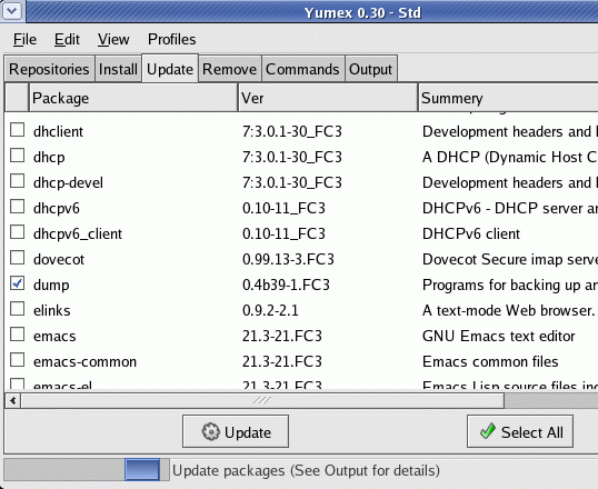 Linux Yumex GUI package tool